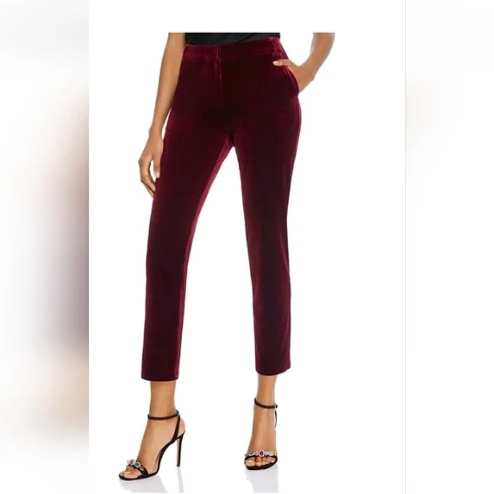 Alice + Olivia Merlot Burgundy Velvet Velour Ankle Pants MSRP $285 Size 4 Small